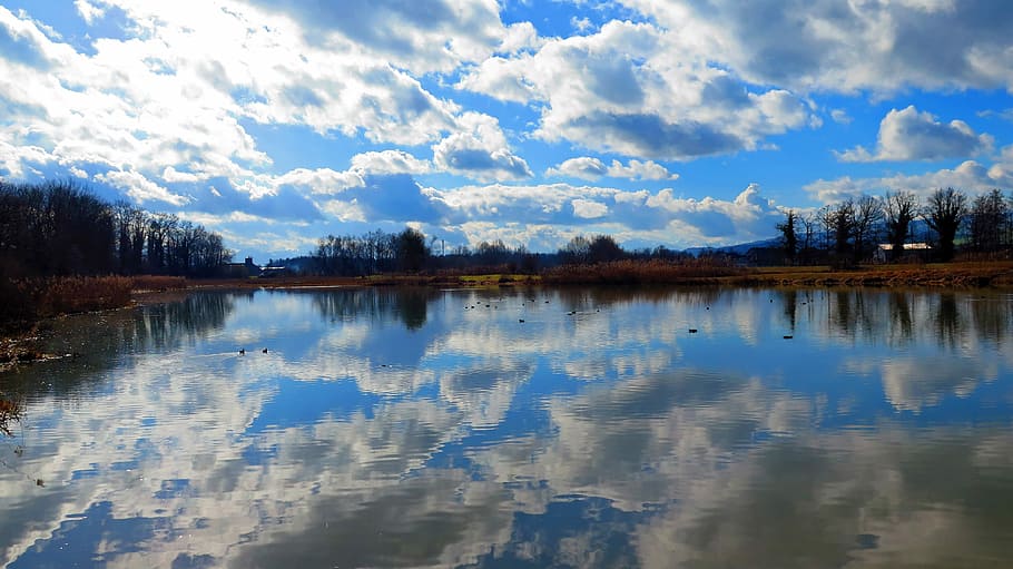 Lake, Clouds, Reflect, Water, Waters, nature, pond, landscape HD wallpaper