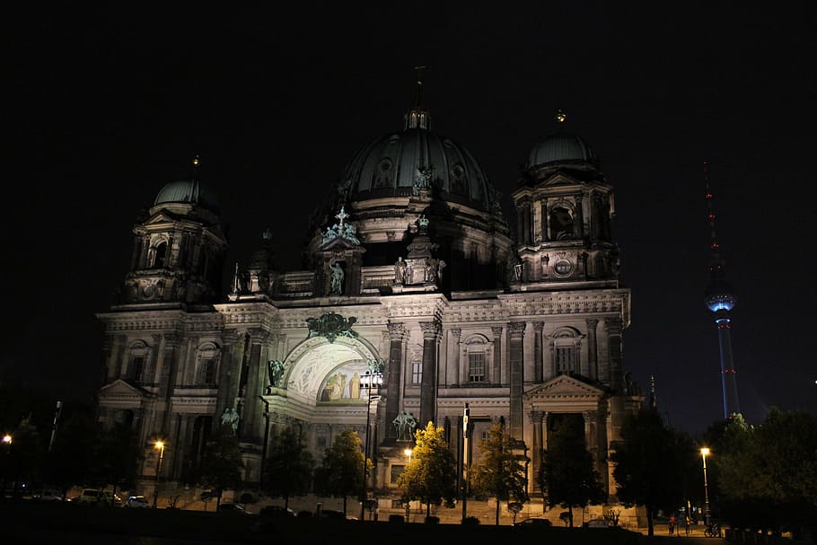 berlin cathedral, night, lighting, building, architecture, historically HD wallpaper