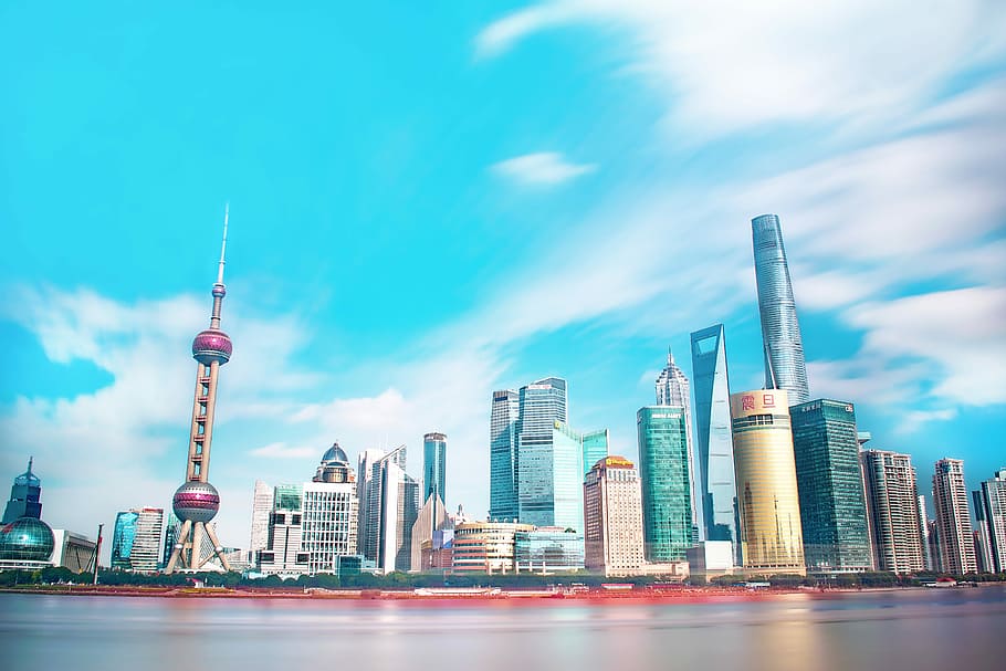 Oriental Pearl Tower, Shanghai, China, panoramic photo of gray city high rise buildings, HD wallpaper