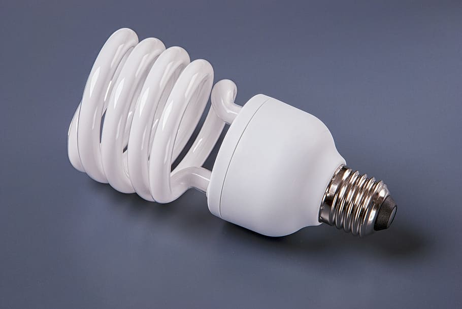white CFL curl bulb, electricity, power, fluorescent, energy, HD wallpaper