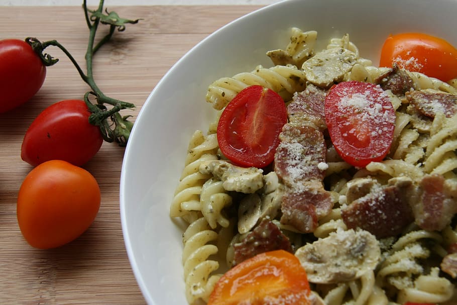 Spaghetti, Western, Tomato, cherry tomatoes, food, small fresh HD wallpaper