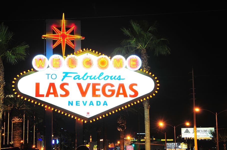 Las Vegas Nevada Welcome signage, las vegas sign, city, neon