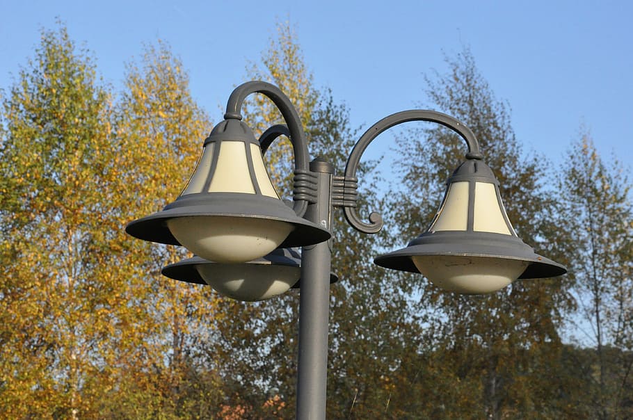 lamp, three, color, outdoors, tree, lighting equipment, street light HD wallpaper