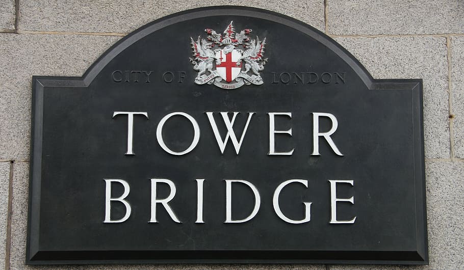 london, tower bridge, shield, name, font, united kingdom, sign HD wallpaper