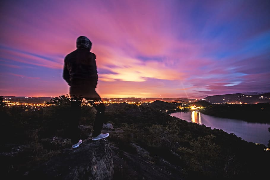 person standing on rock near calm body of water, alone, ghost HD wallpaper