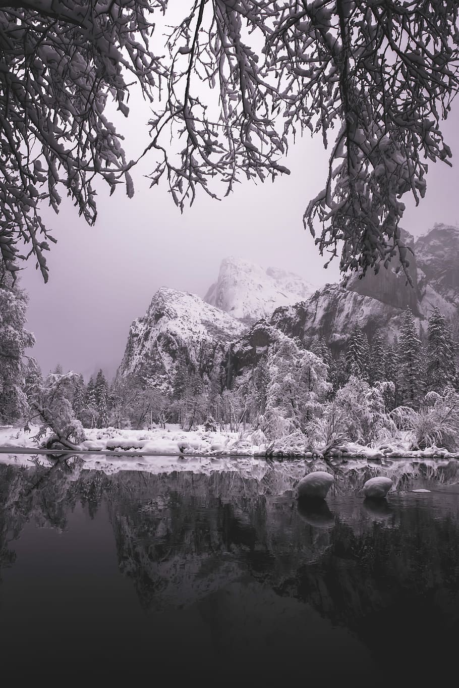river and snow covered mountain, snowy mountains, winter, cold HD wallpaper