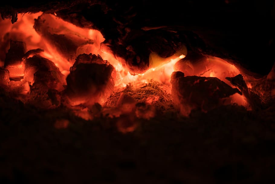 fire, red, flame, fireplace, detail, coal, embers, burn, heat - temperature HD wallpaper