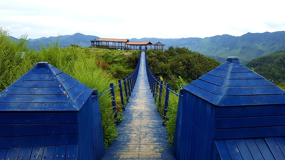 lover valley, blue, green, architecture, mountain, the way forward HD wallpaper