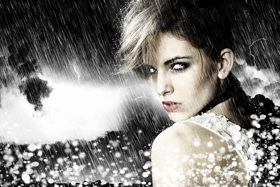fantasy, wallpaper, woman, rain, special effects, young adult