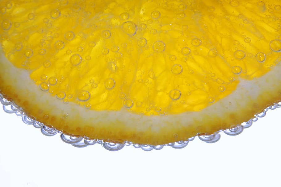micro photography of yellow lemon fruit, orange, juice, citrus HD wallpaper