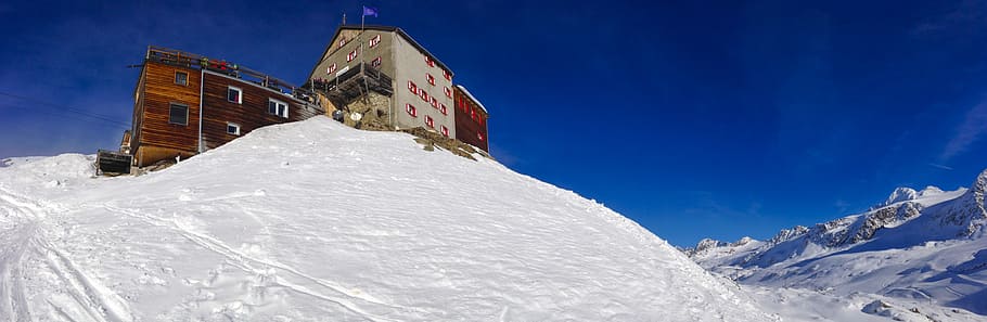 val senales, beautiful view, winter, hut, glacier, south tyrol, HD wallpaper