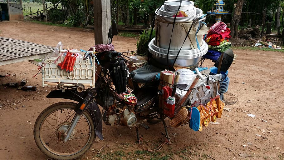 laos, motorcycle, asia, transport, southeast, motorbike, store, HD wallpaper