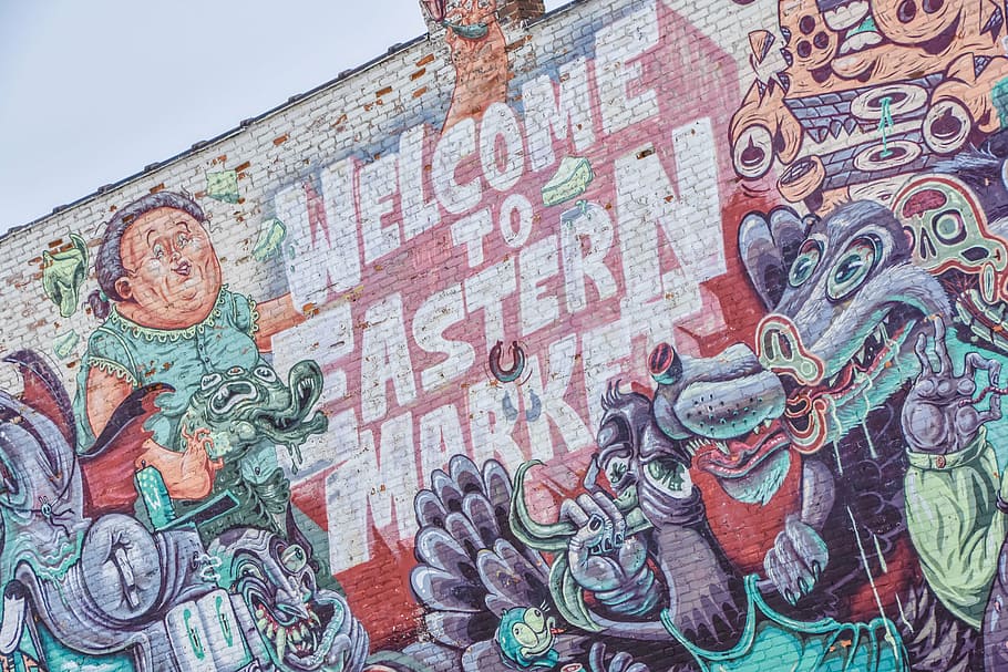 welcome to eastern market art, public, wall, mural, painting HD wallpaper