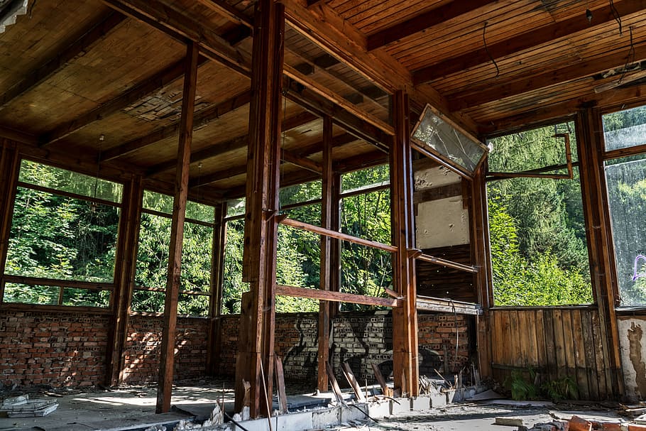 abandoned, crash, hotel, destroyed, architecture, wood, wood - material HD wallpaper