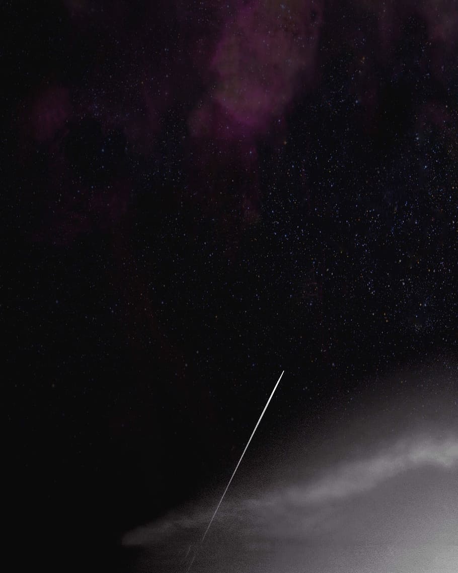 night sky with spacecraft, untitled, star, contrail, shoot, cloud - sky HD wallpaper