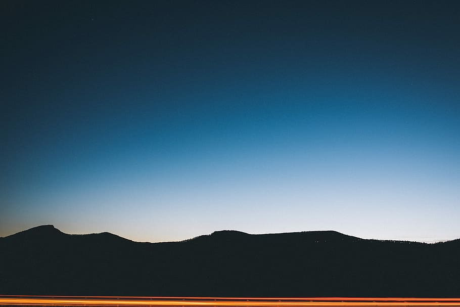 silhouette photography of mountain at blue hour, silhouette of mountain HD wallpaper