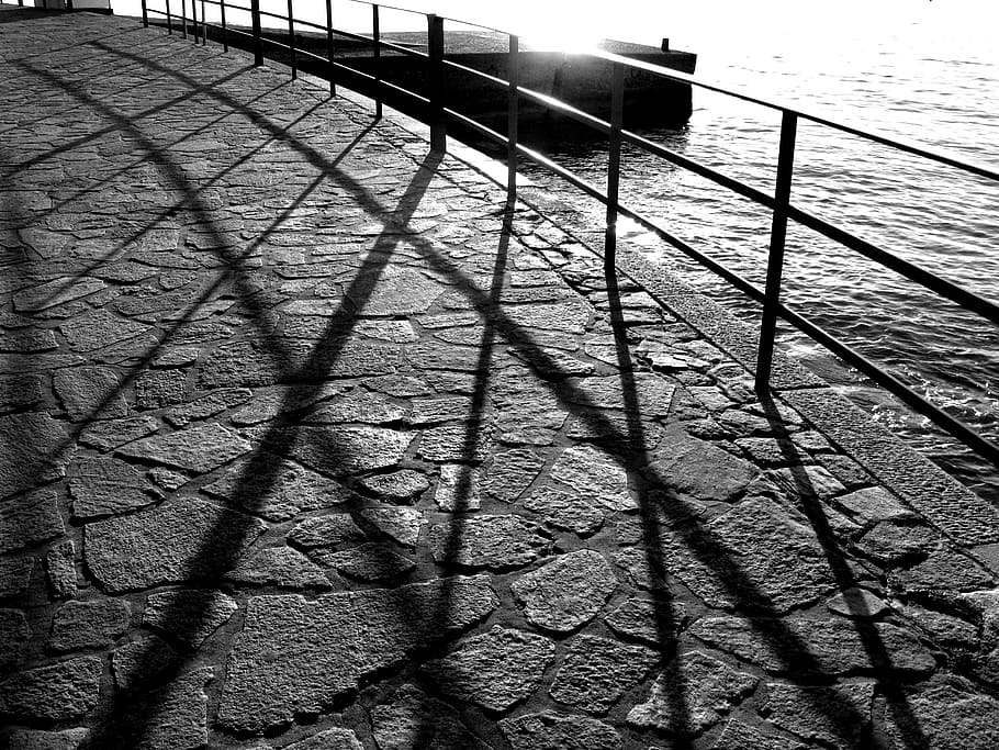 sea, sunset, water, pattern, black and white, outdoors, parallel HD wallpaper