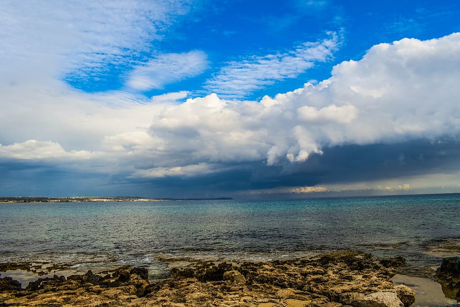 beach, sea, sky, clouds, nature, horizon, calm, serenity, seascape HD wallpaper