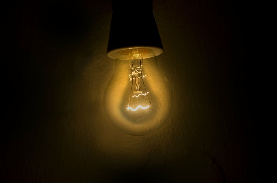 turned on clear halogen bulb, light, spark, dark, night, glass, HD wallpaper