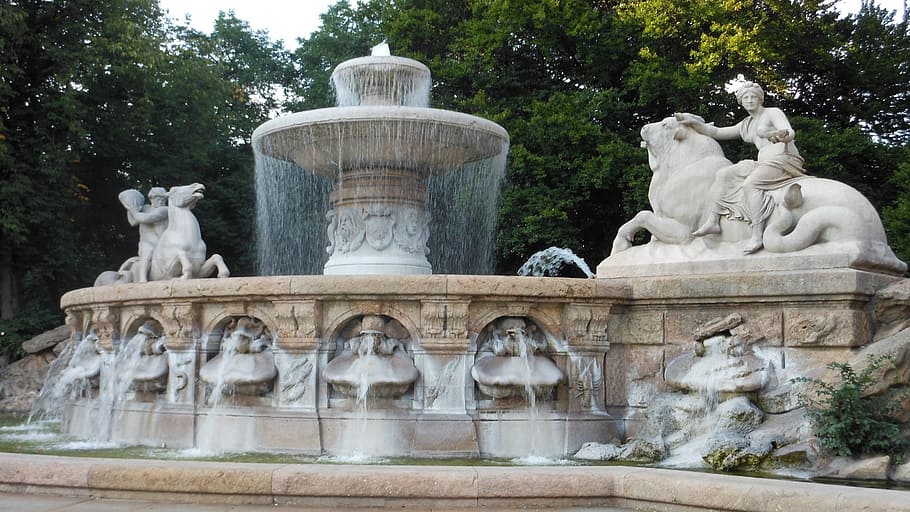 fountain, germany, munich, statue, stonework, sculpture, artwork HD wallpaper