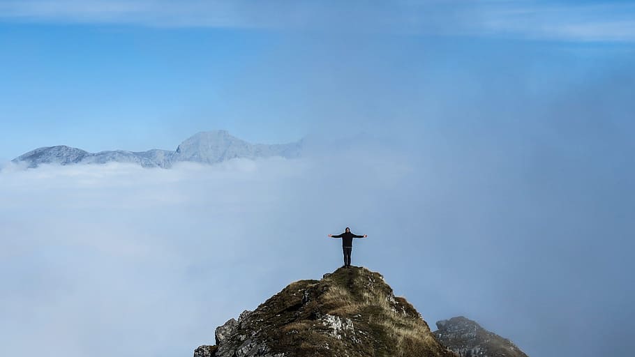 nature, clouds, sky, mountain, mountaineer, top, travel, religion HD wallpaper