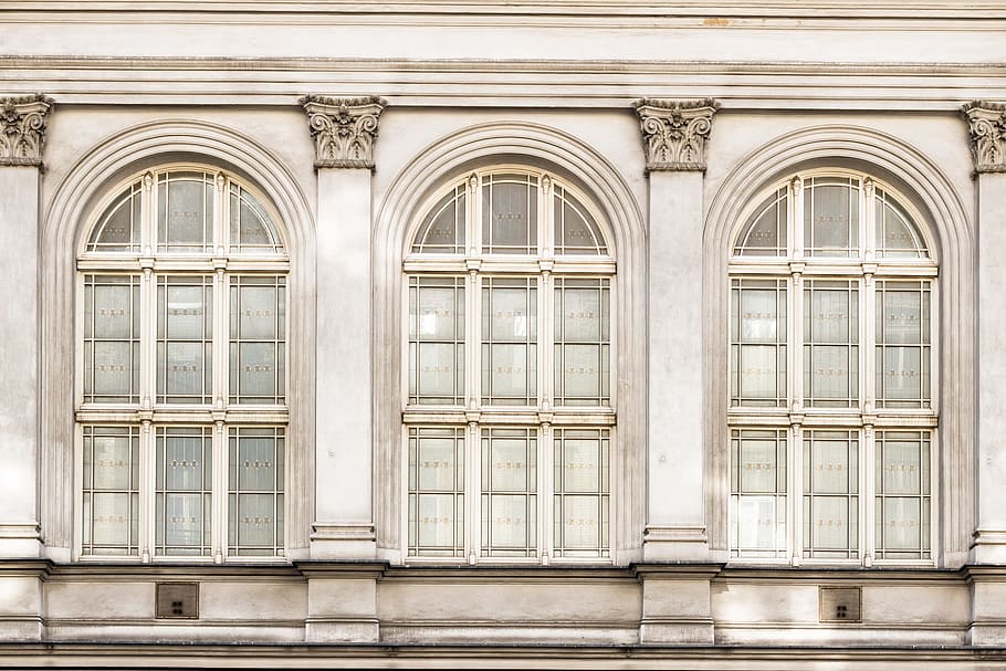 white concrete building, gray concrete building, window, wall HD wallpaper