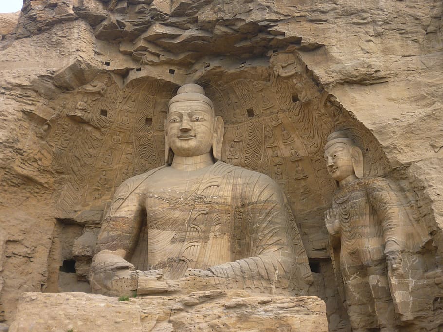Big Buddha, The Yungang Grottoes, carving, old ruin, stone material, HD wallpaper