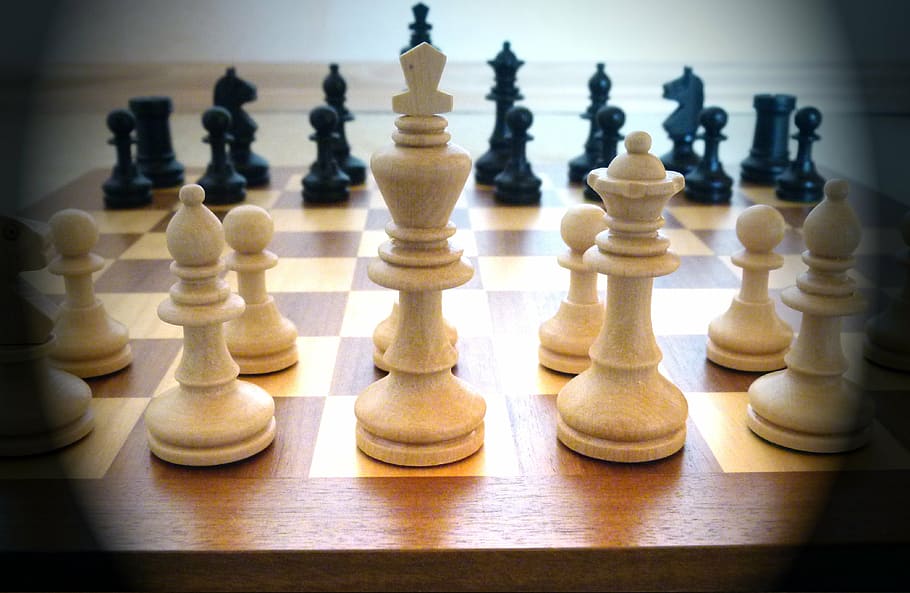 white and black chessboard set, play, chess game, chess board HD wallpaper