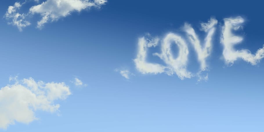 blue sky, love, clouds, romance, romantic, greeting card, affection HD wallpaper