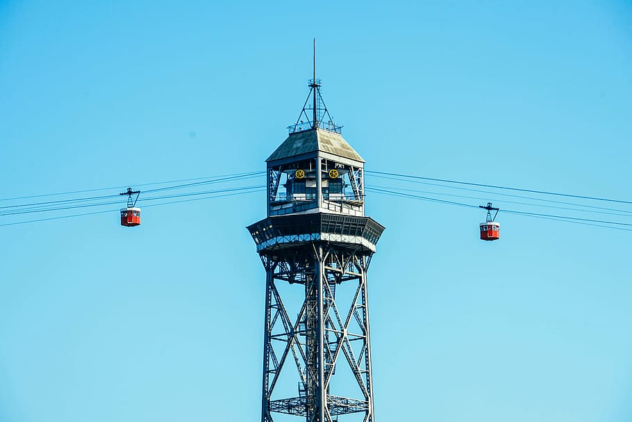 architecture, building, cable car, tower, wires, sky, clear sky HD wallpaper