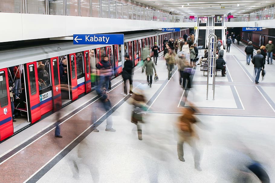 people standing on train station, metro, subway, rush, hours HD wallpaper