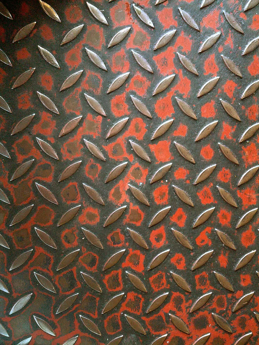 red and black metal pattern, diamond-plated gray and red steel surface