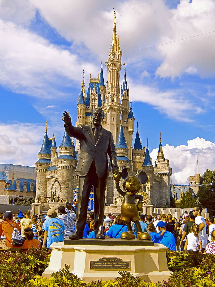Walt Disney and Mickey Mouse statue, magic, kingdom, florida, HD wallpaper