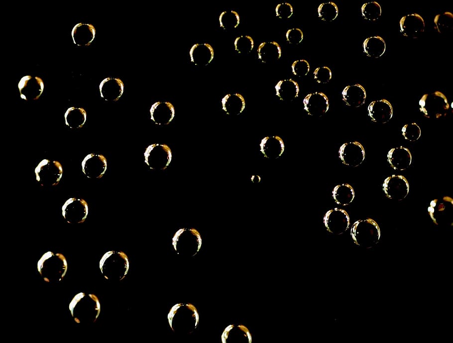 bubbles, fantasy, light, dark, black background, large group of objects HD wallpaper