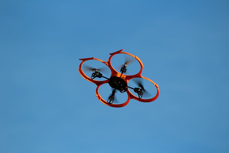 red quadcopter, drone, flying object, model, remotely controlled HD wallpaper