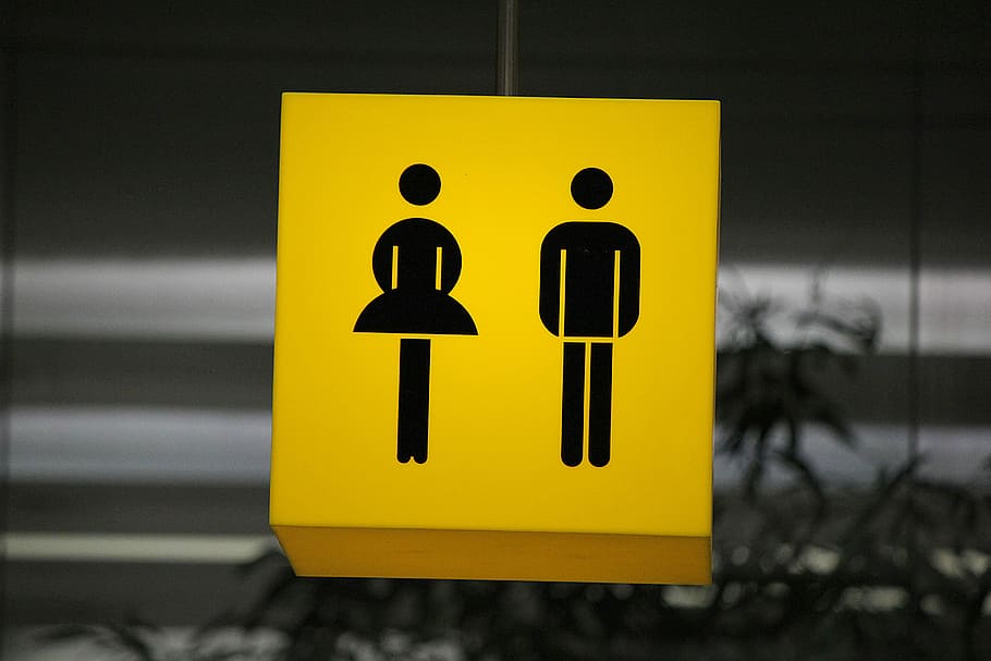 Public Toilet, Wc, Shield, toilets, loo, man, woman, note, yellow, HD wallpaper