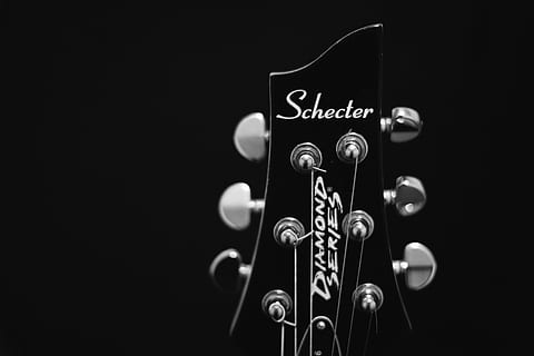 black Schecter guitar headstock, instrument, music, string HD wallpaper