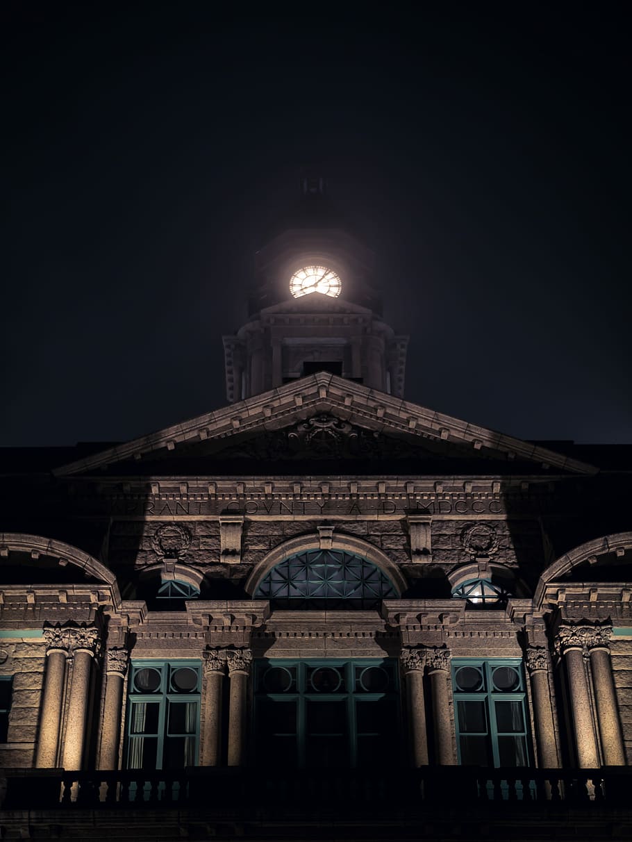 lighted clock building, architecture, tower, dark, building exterior HD wallpaper