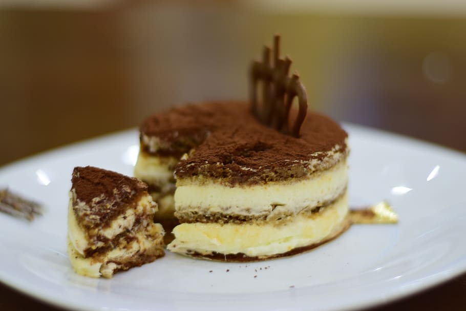 chocolate cake on white plate, Tiramisu, Food, Mousse, Sweet, HD wallpaper
