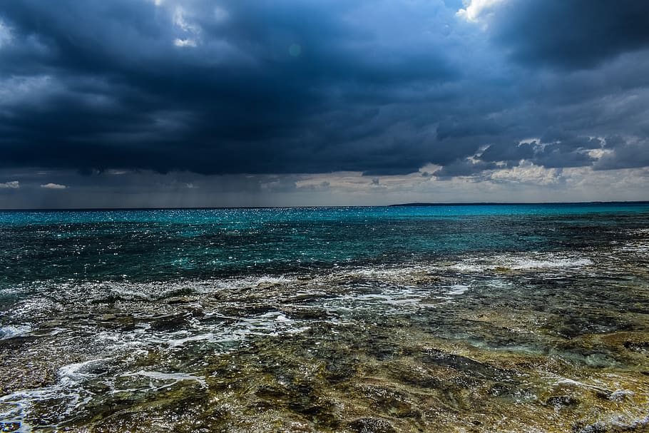 stormy clouds, sea, water, sky, travel, nature, beach, seascape, HD wallpaper