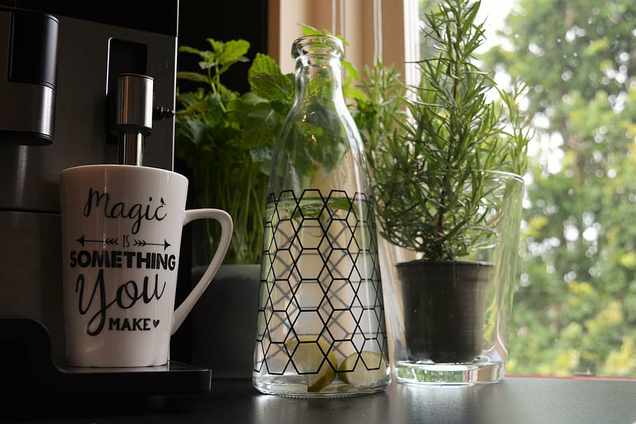 glass bottle, lime, food, kitchen, coffee, style, interior HD wallpaper