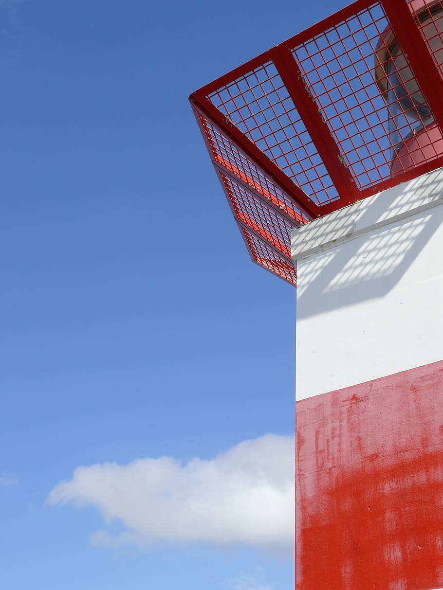 lighthouse, scheveningen, red, white, blue, air, clouds, roster HD wallpaper