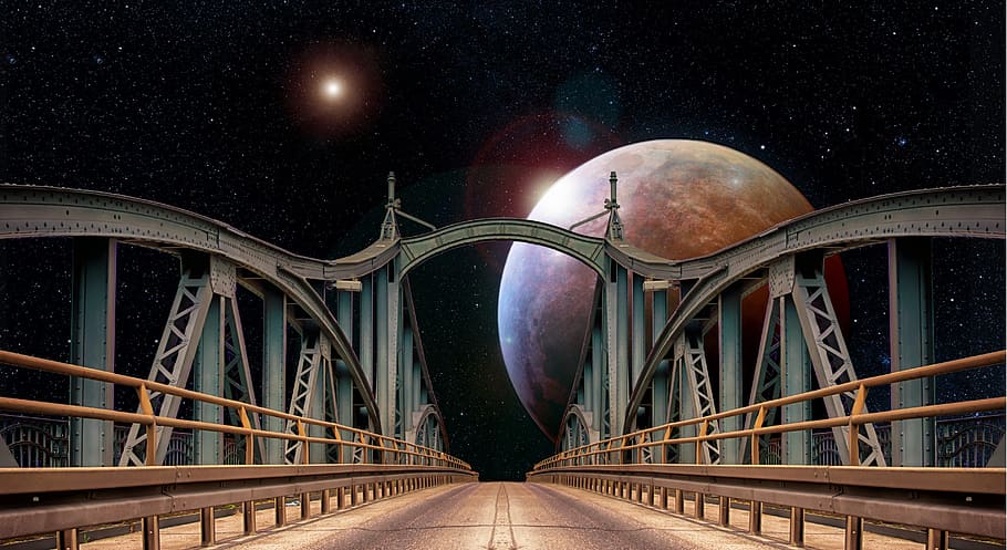 grey and brown bridge during nighttime, mars, space, planet HD wallpaper