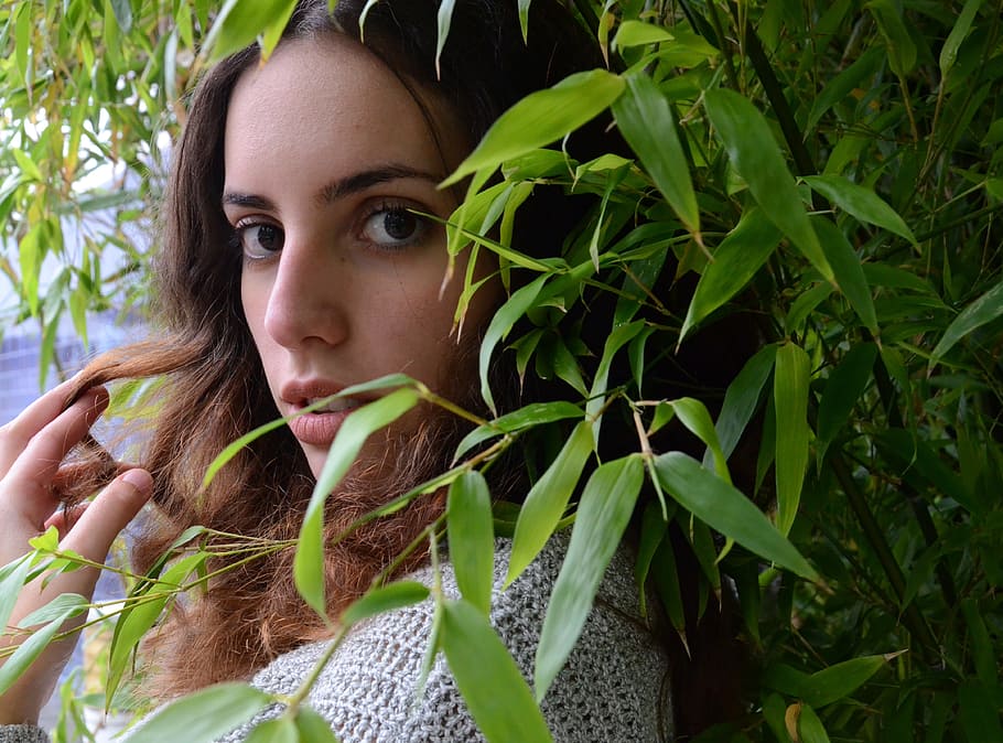 Leaves, Green, Beautiful, one woman only, adults only, young adult HD wallpaper