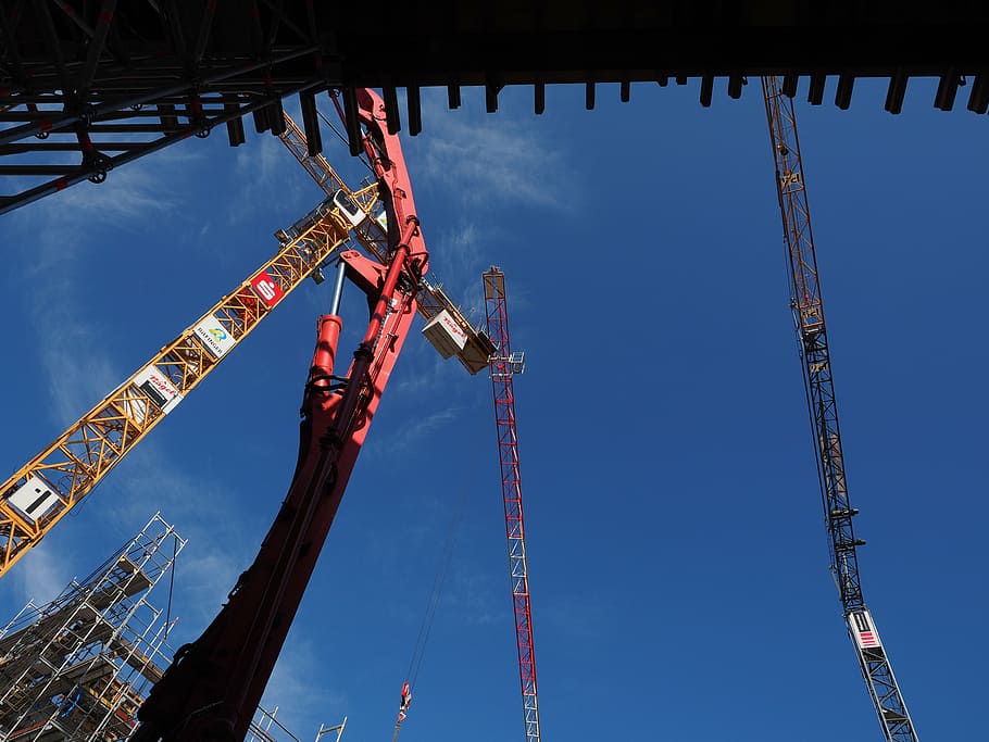 site, construction cranes, construction work, technology, baukran HD wallpaper