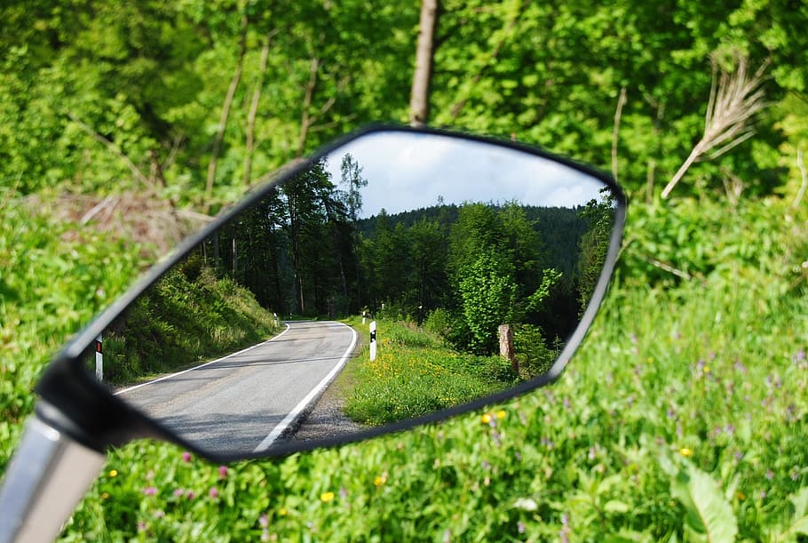 Motorcycle, Mirror, Mirroring, side-view mirror, grass, transportation HD wallpaper