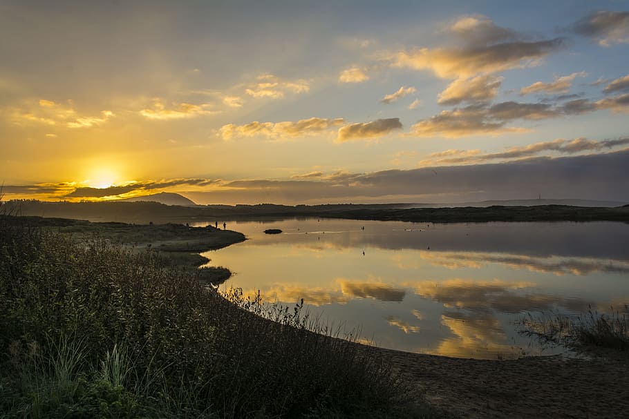 sun, sunset, sky, clouds, heaven, setting sun, mountains, natural landscape HD wallpaper