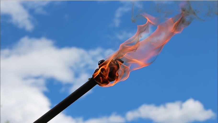 torch, clouds, sky, burn, red, flame, fire, hell, oil, kindle HD wallpaper