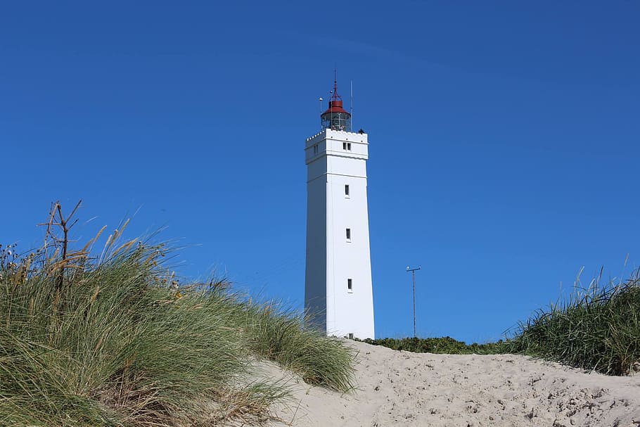 blaavand, denmark, lighthouse, beach, north sea, tower, guidance HD wallpaper