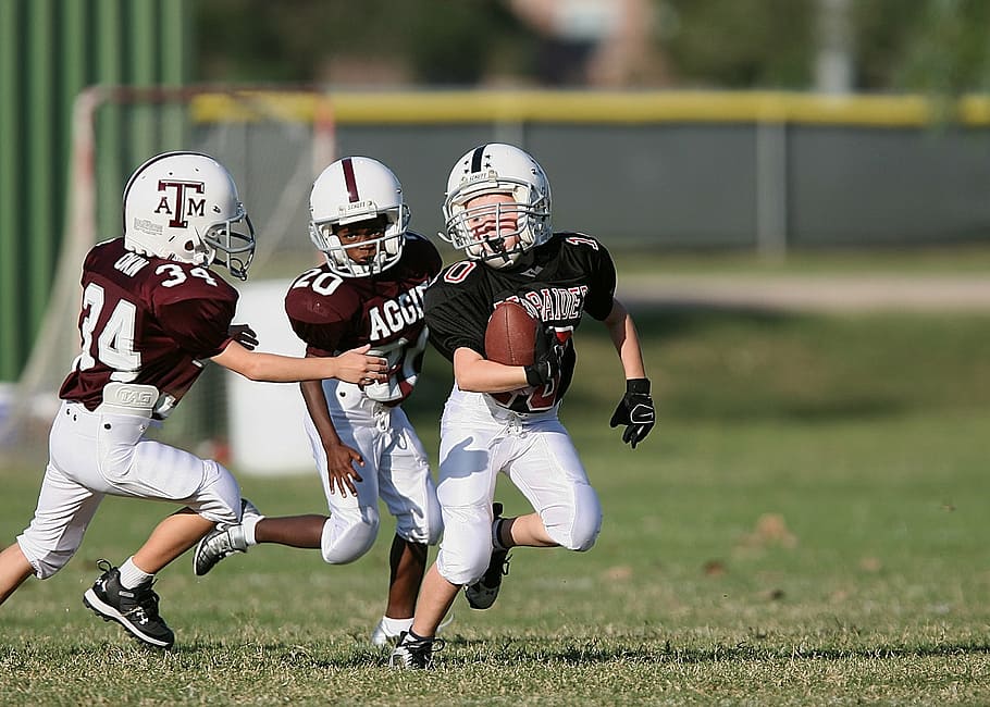 football, running back, youth league, ball carrier, sport, american, HD wallpaper